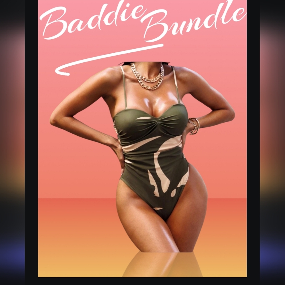 Olive and Cream Women's One-Piece Swimsuit
